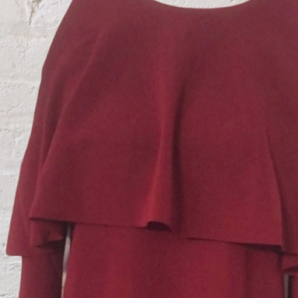 WINE COLD SHOULDER RUFFLED CHEST OVERLAY DRESS - Picture 5 of 8